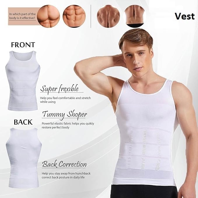 Tummy Control Undershirt Abs Abdomen Slim Stretchable Vest For Men = XXL