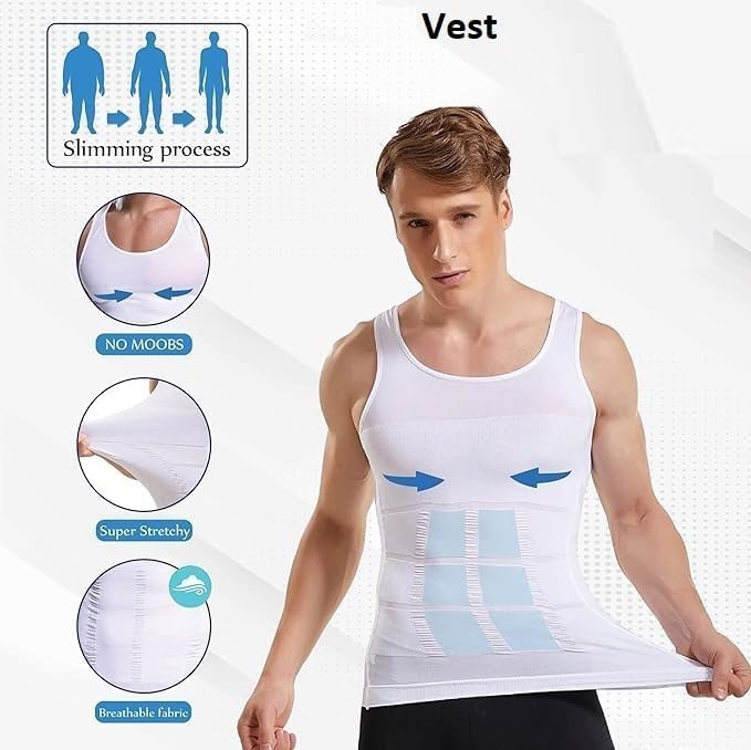 Tummy Control Undershirt Abs Abdomen Slim Stretchable Vest For Men = XXL